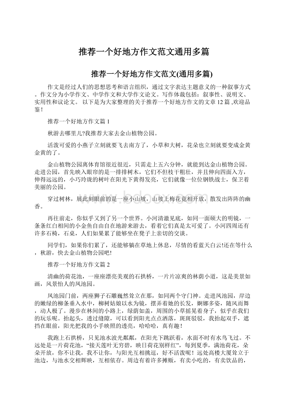 推荐一个好地方作文范文通用多篇Word文件下载.docx_第1页