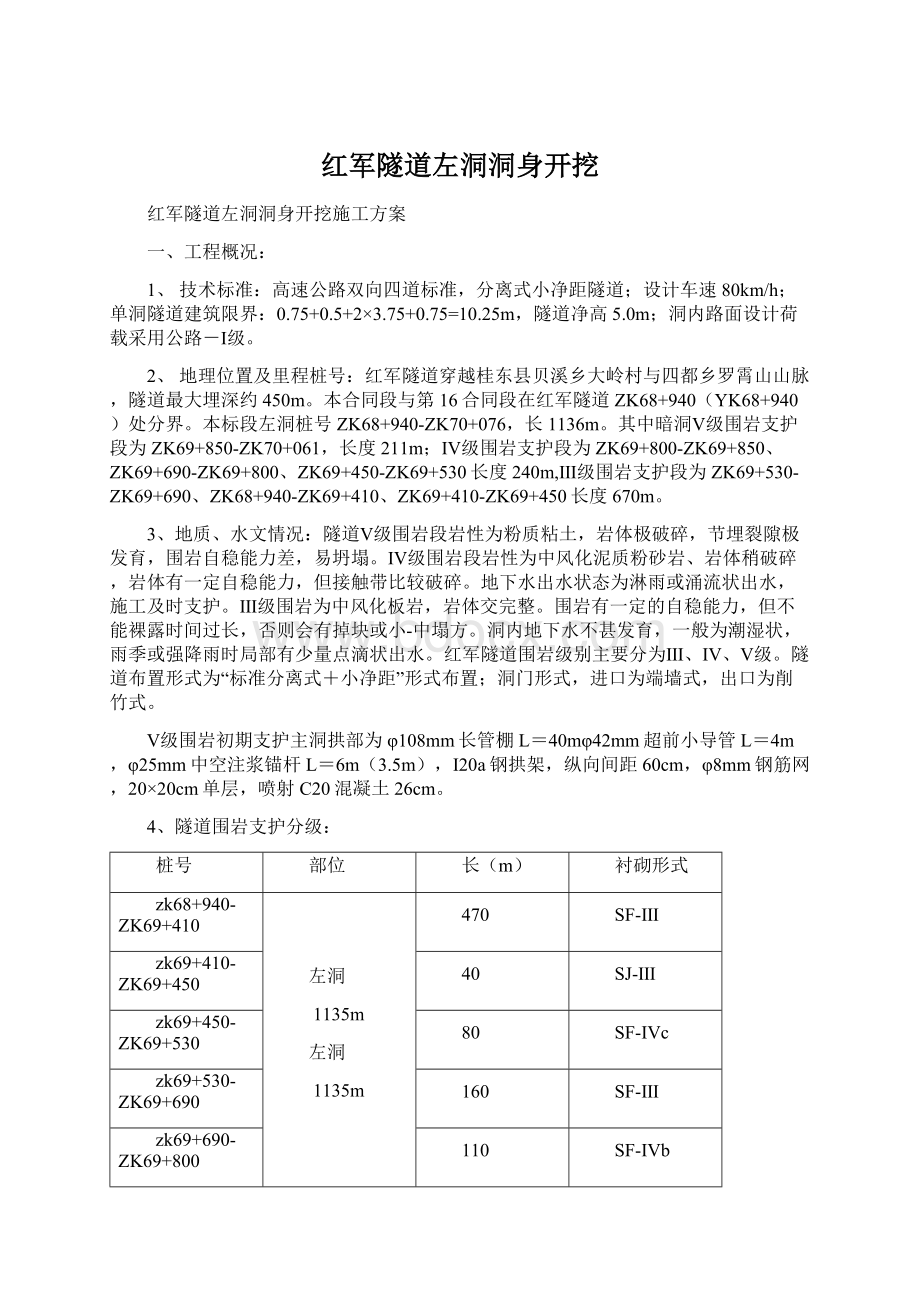 红军隧道左洞洞身开挖.docx_第1页