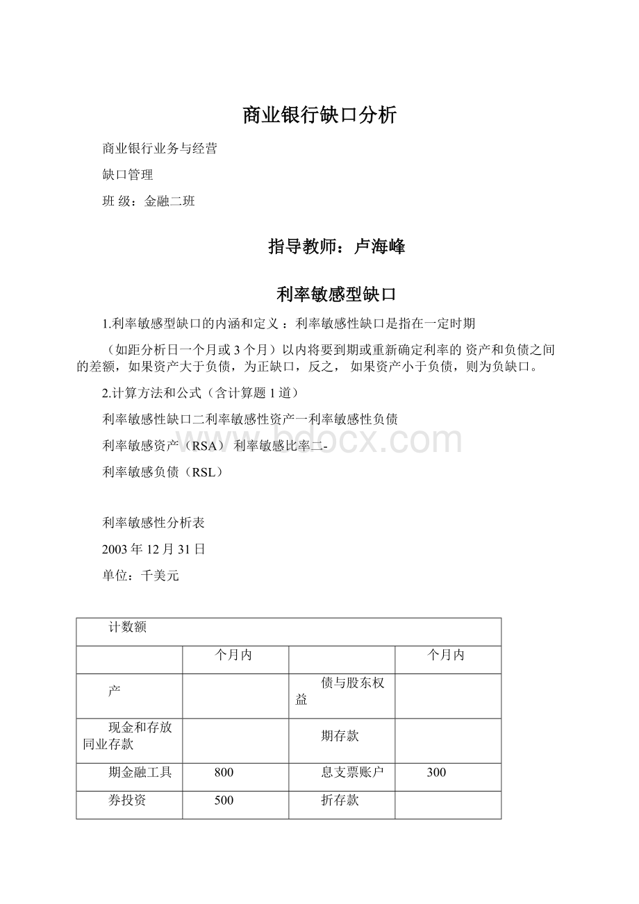 商业银行缺口分析Word文件下载.docx