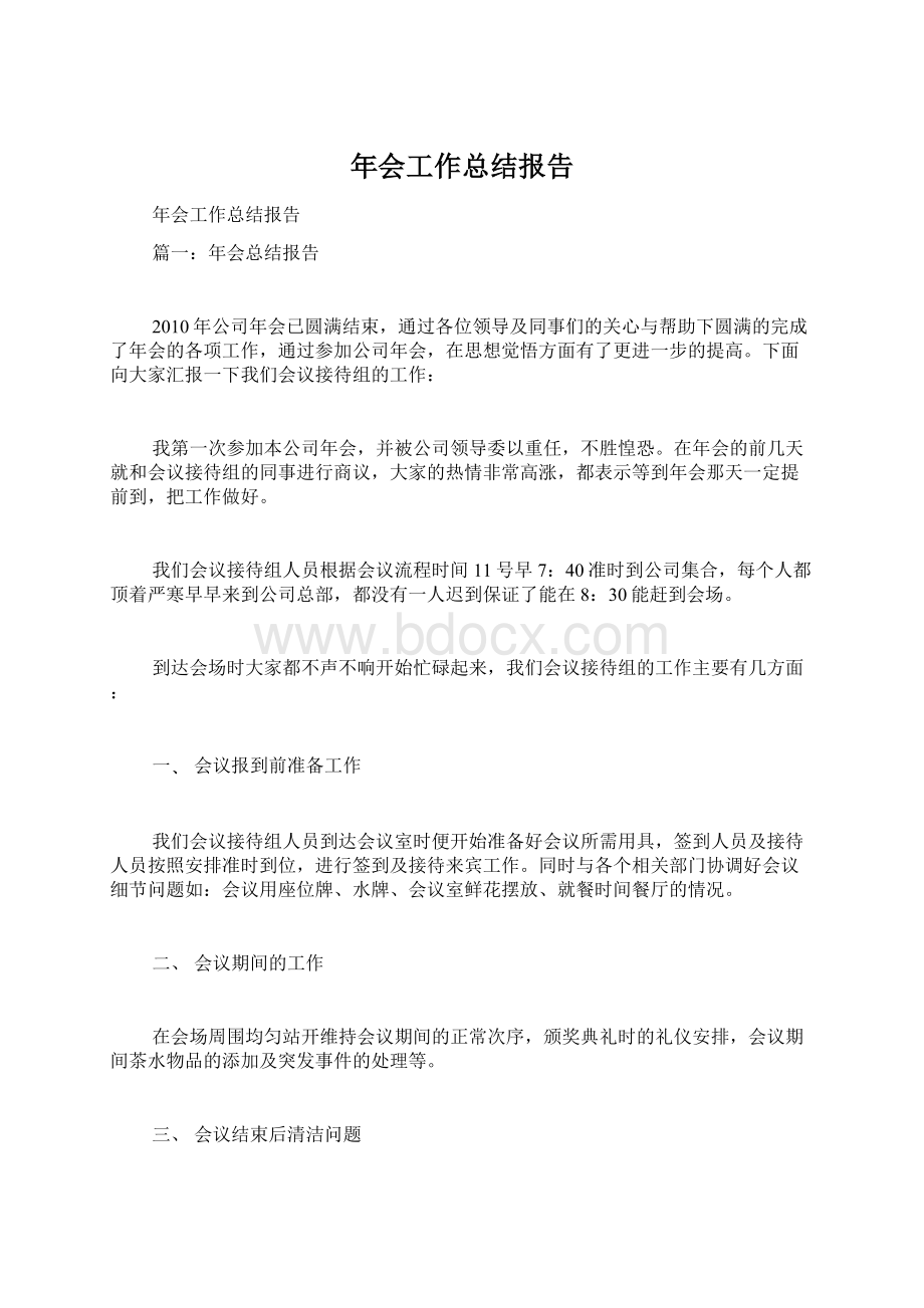 年会工作总结报告文档格式.docx