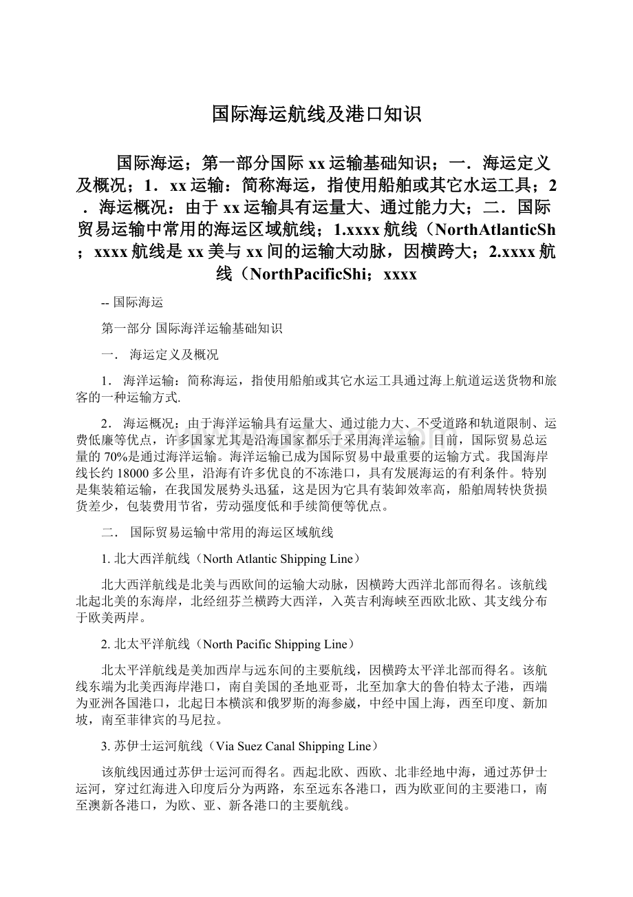 国际海运航线及港口知识Word文件下载.docx