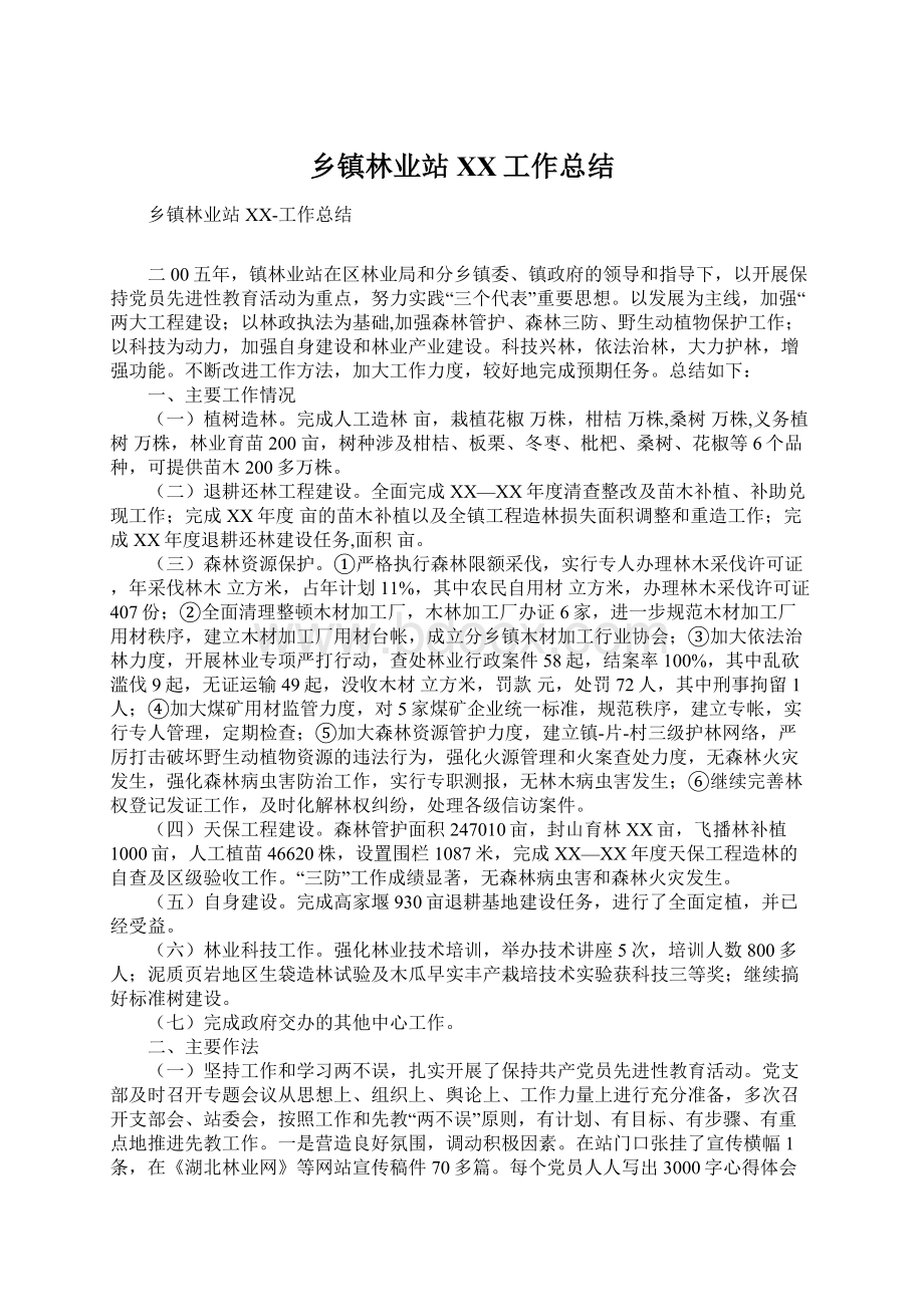 乡镇林业站XX工作总结Word文档下载推荐.docx