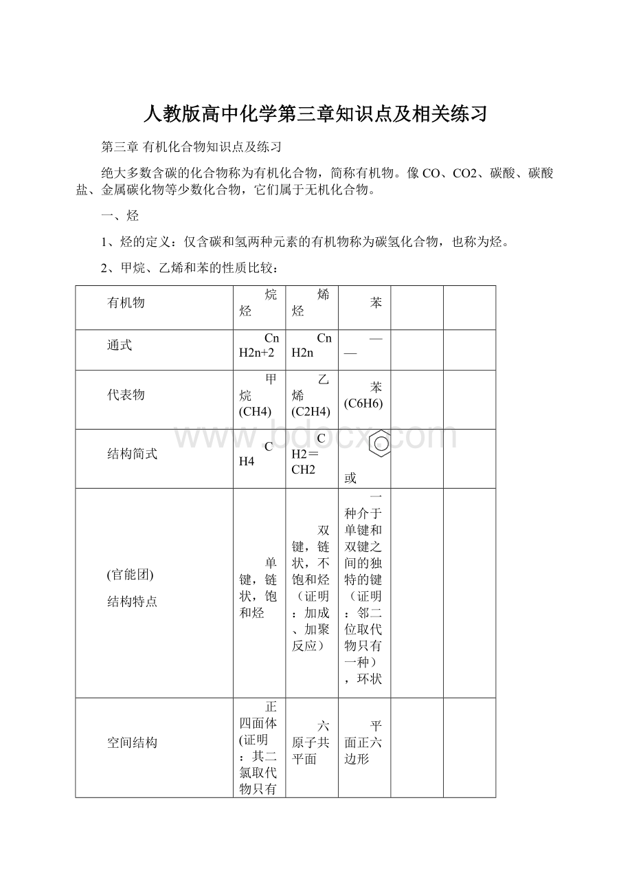 人教版高中化学第三章知识点及相关练习Word下载.docx_第1页