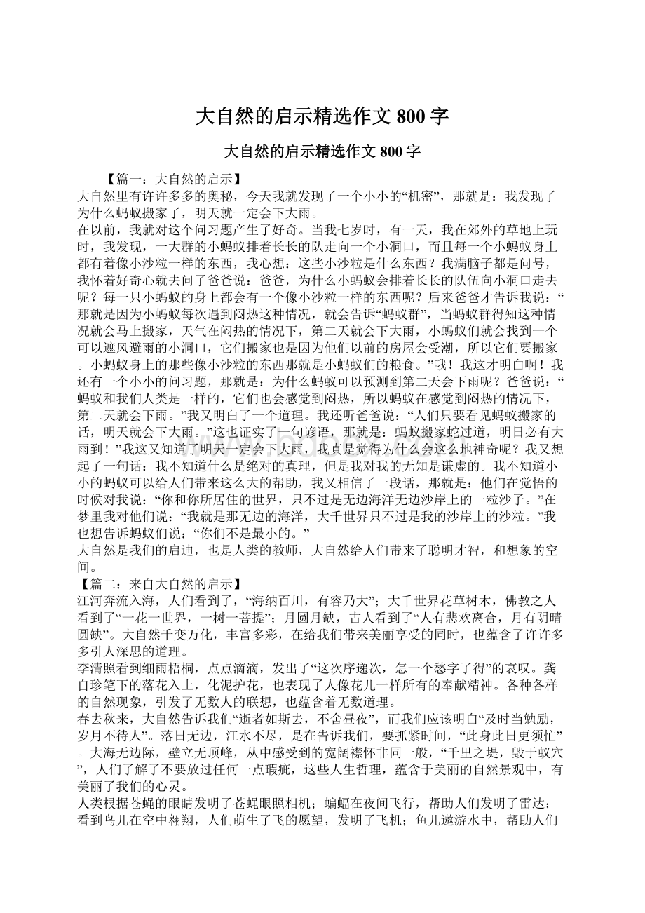 大自然的启示精选作文800字.docx