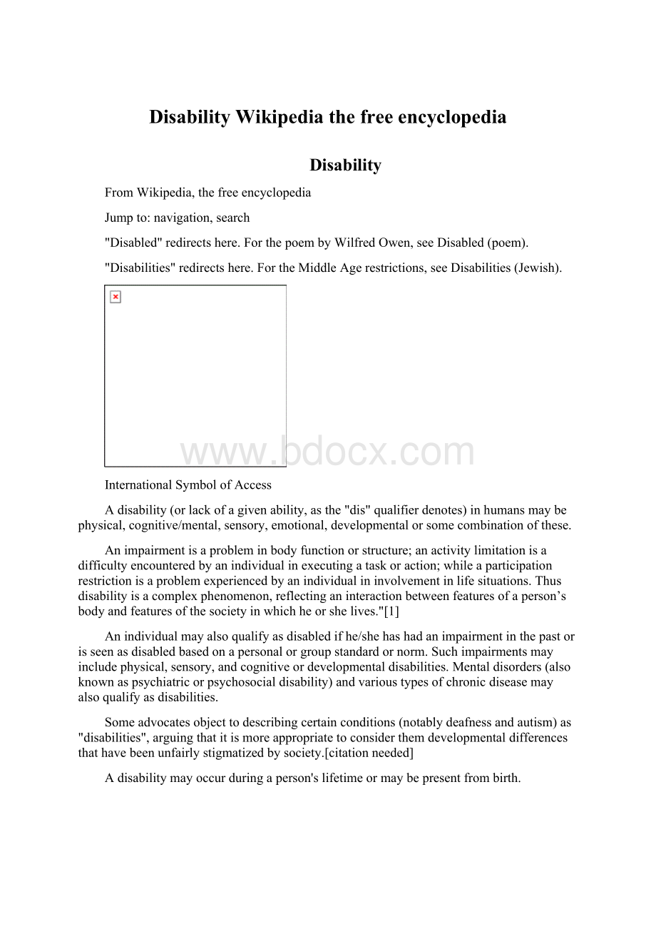 DisabilityWikipedia the free encyclopediaWord格式.docx_第1页