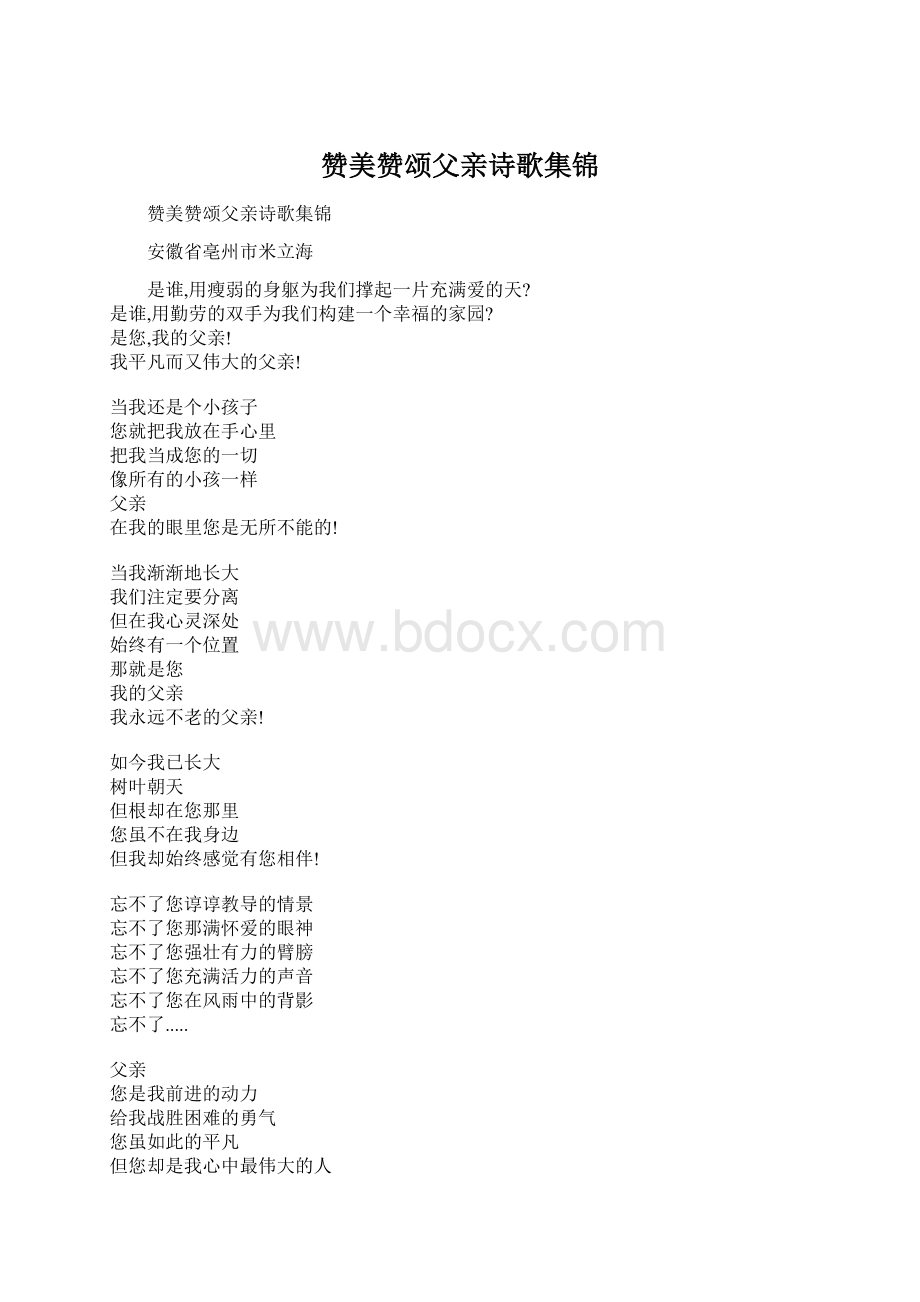 赞美赞颂父亲诗歌集锦.docx