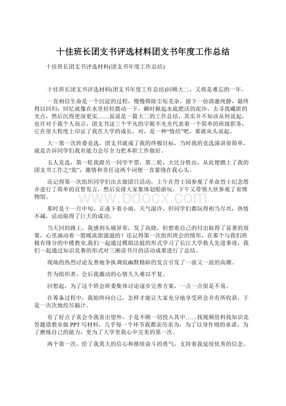 十佳班长团支书评选材料团支书年度工作总结.docx_第1页