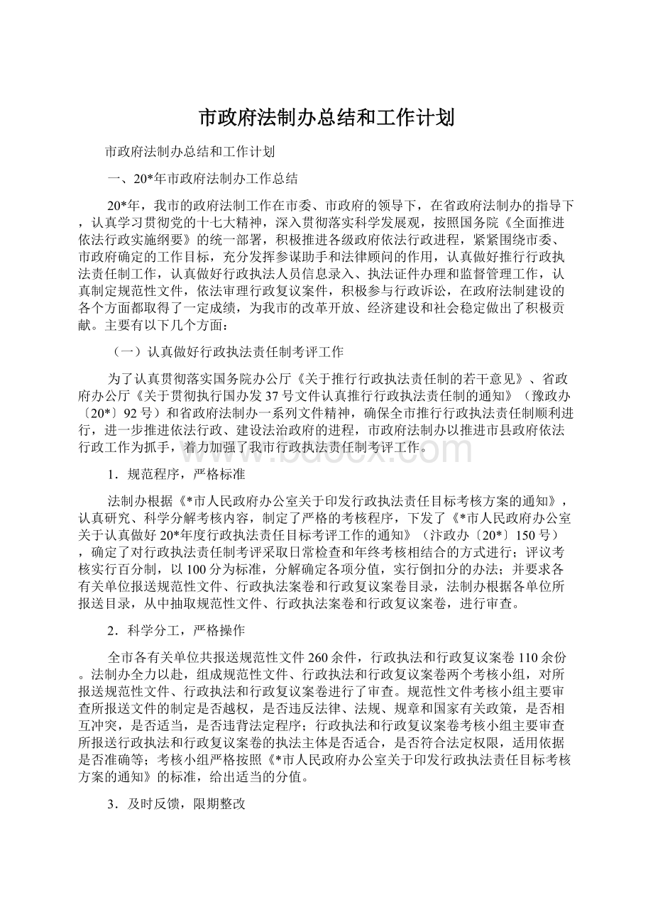 市政府法制办总结和工作计划.docx_第1页