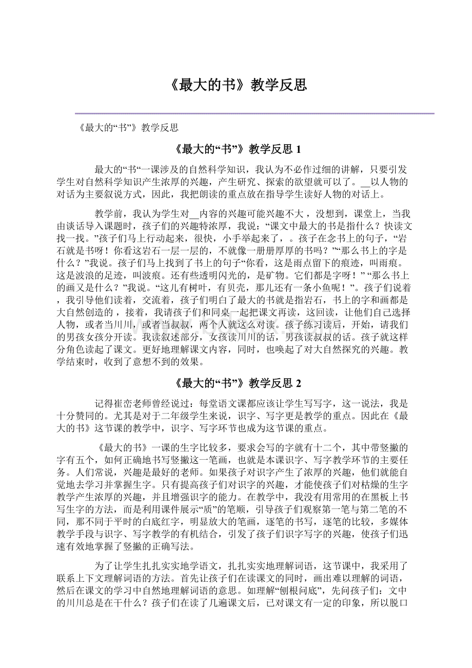 《最大的书》教学反思文档格式.docx