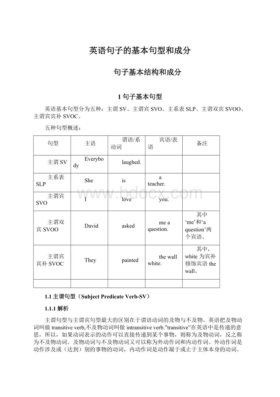 英语句子的基本句型和成分Word文档下载推荐.docx_第1页