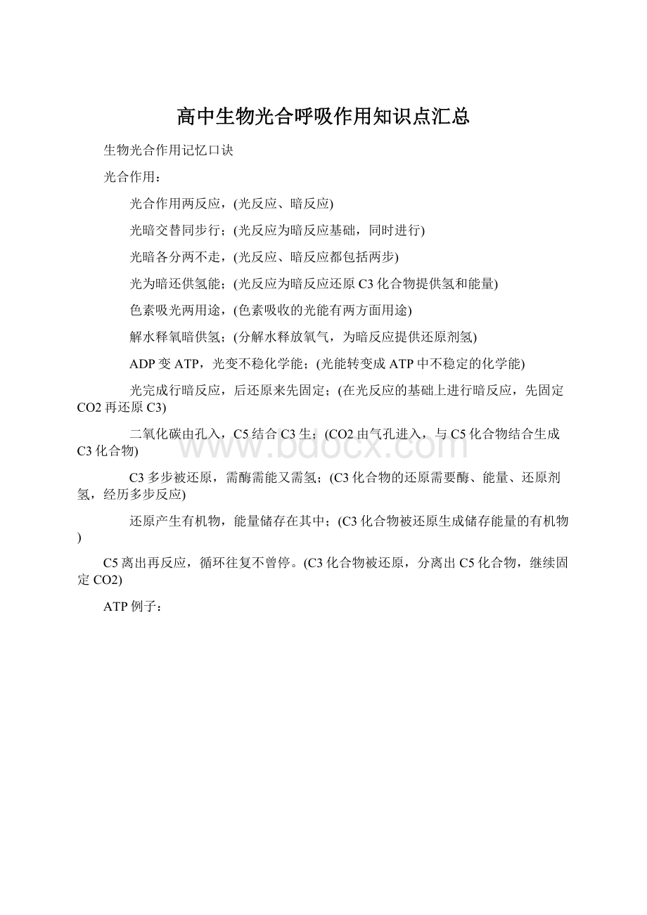 高中生物光合呼吸作用知识点汇总.docx