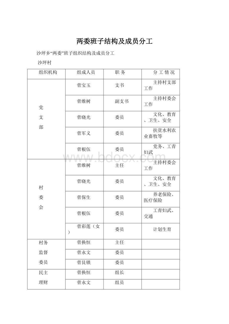 两委班子结构及成员分工.docx