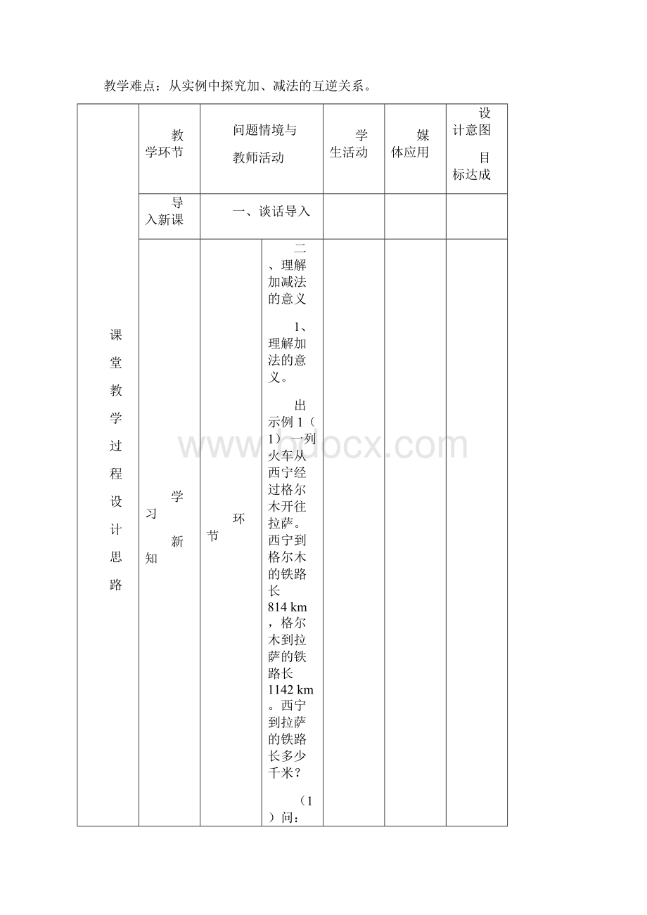 最新人教版小学数学四年级下册教案表格式文档格式.docx_第3页