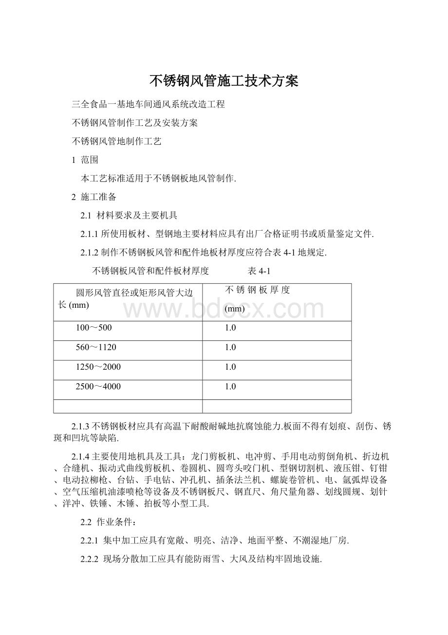 不锈钢风管施工技术方案Word文档下载推荐.docx_第1页