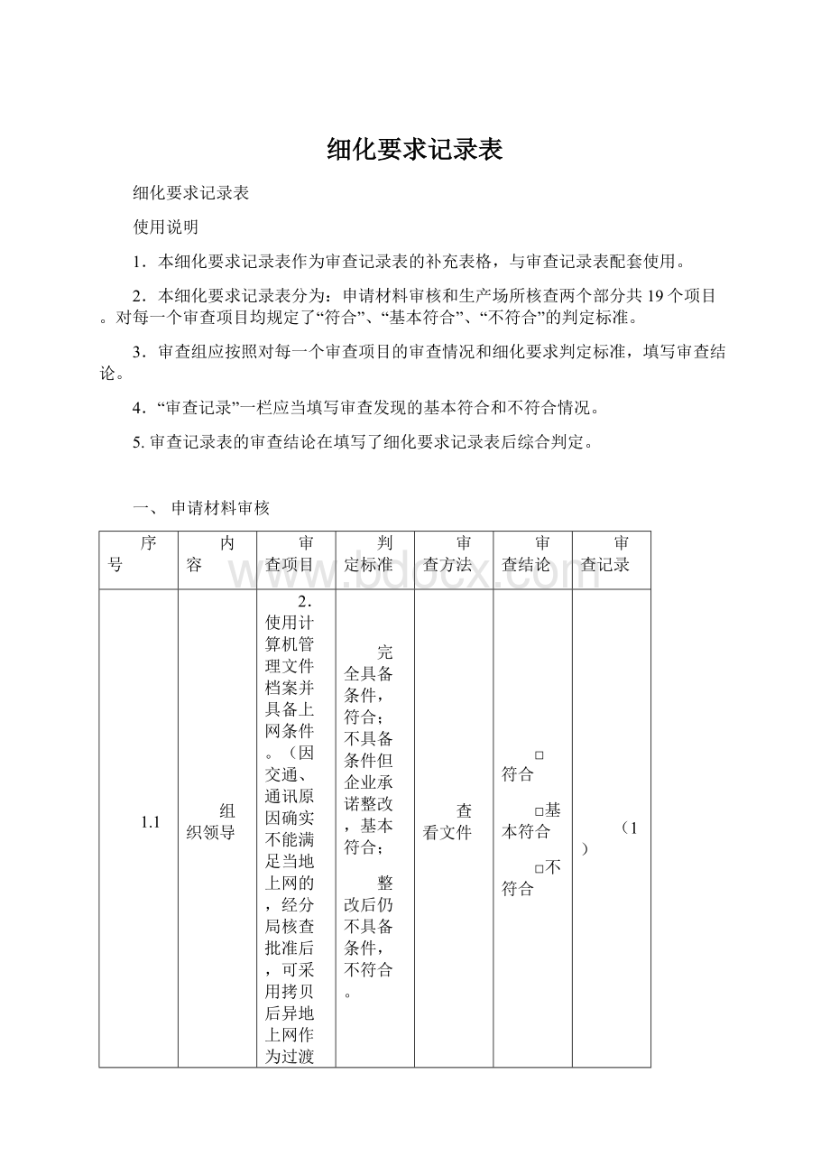 细化要求记录表Word文档格式.docx