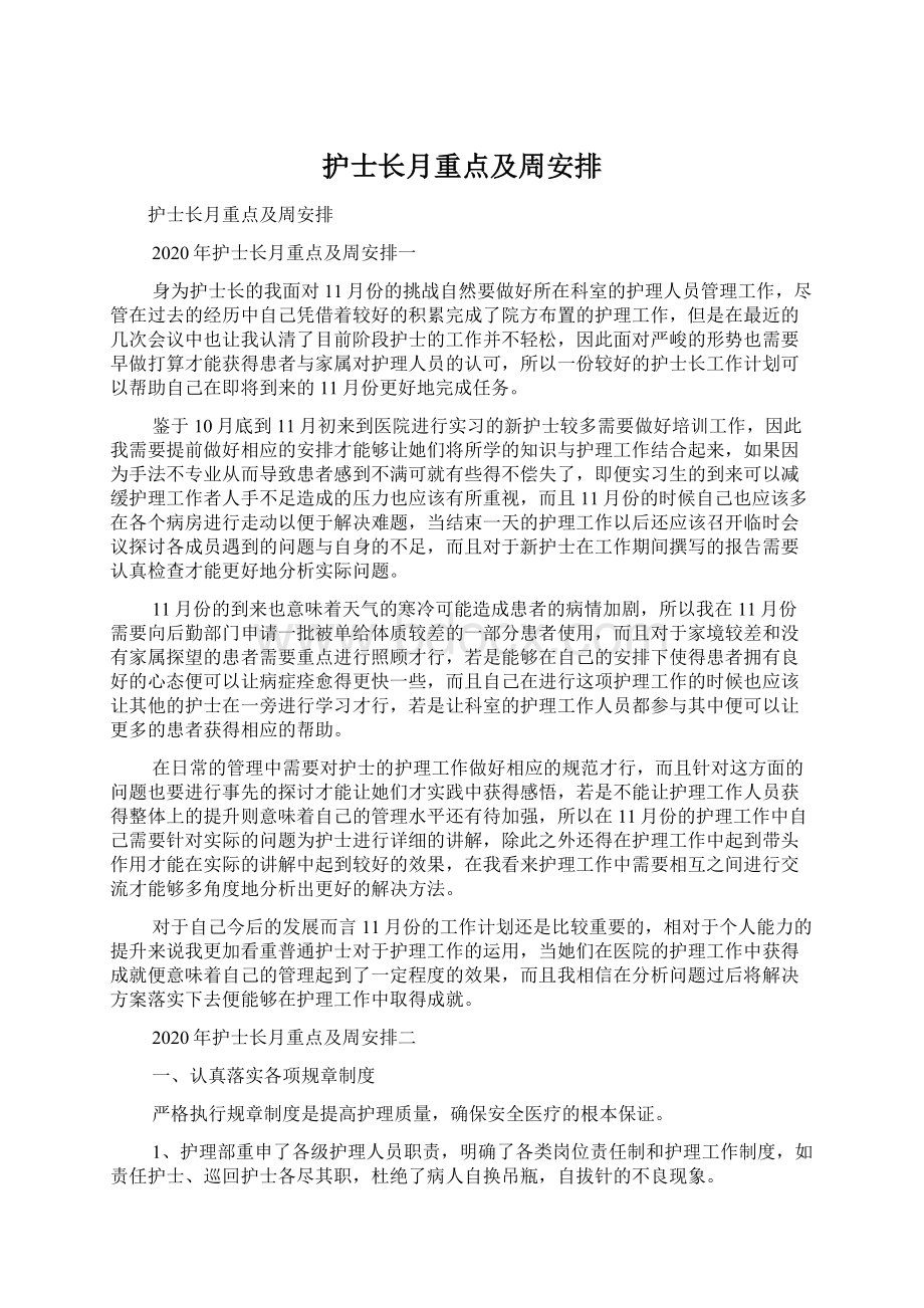 护士长月重点及周安排Word格式文档下载.docx_第1页