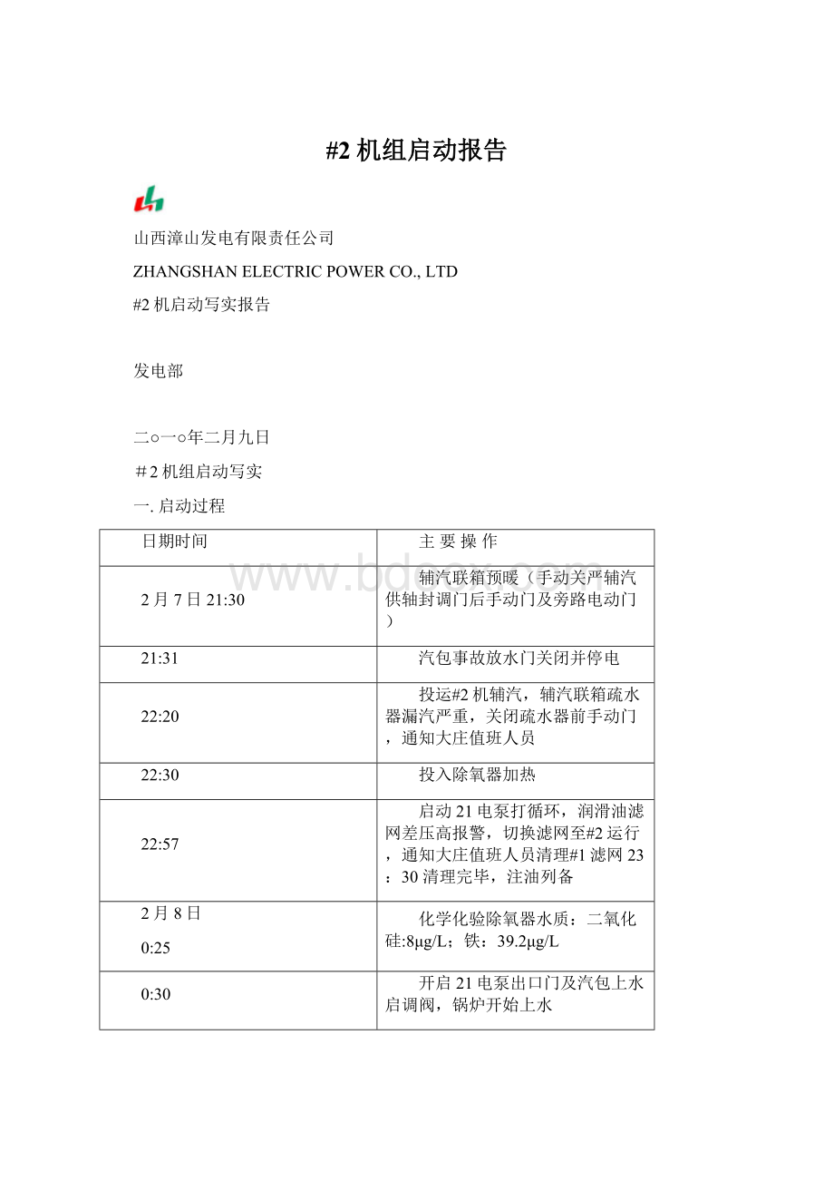 #2机组启动报告Word格式文档下载.docx_第1页