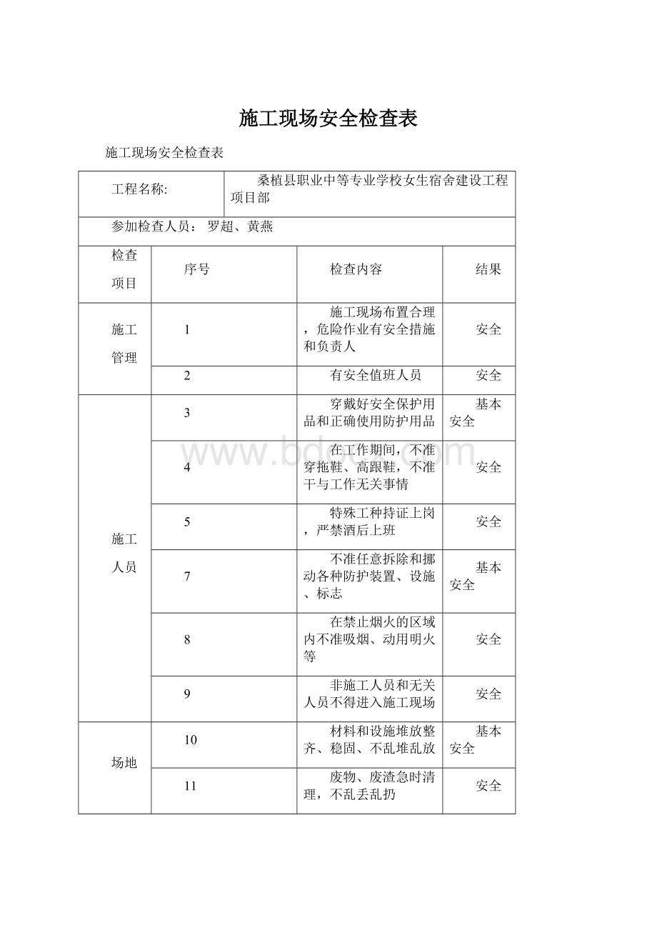 施工现场安全检查表Word格式.docx_第1页