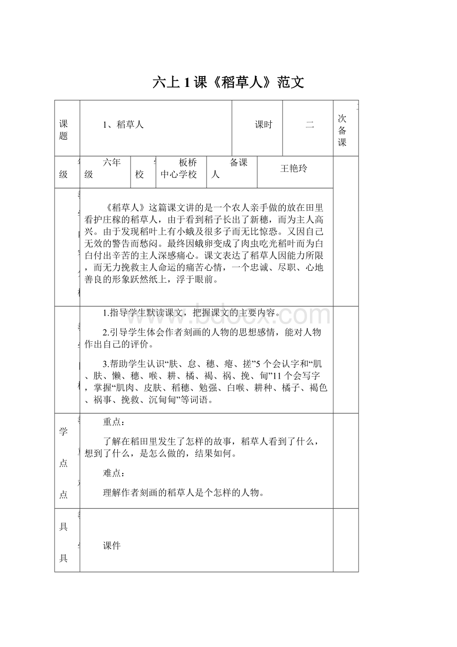 六上1课《稻草人》范文.docx_第1页