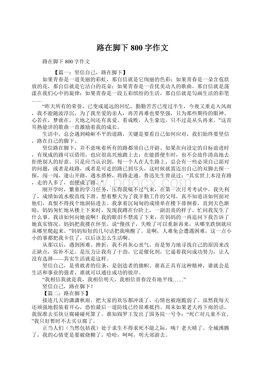 路在脚下800字作文Word文件下载.docx_第1页