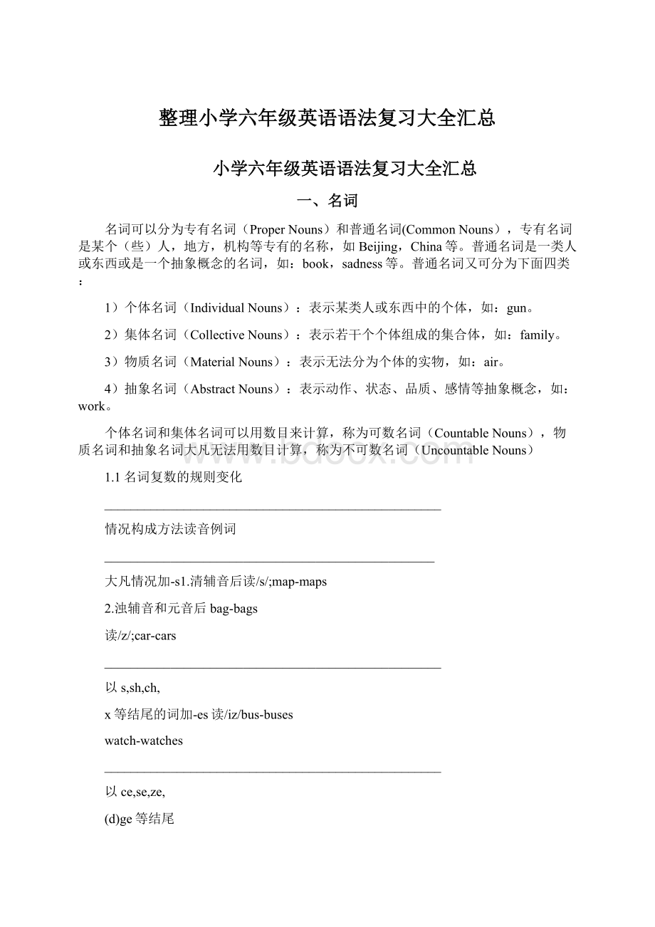 整理小学六年级英语语法复习大全汇总文档格式.docx_第1页