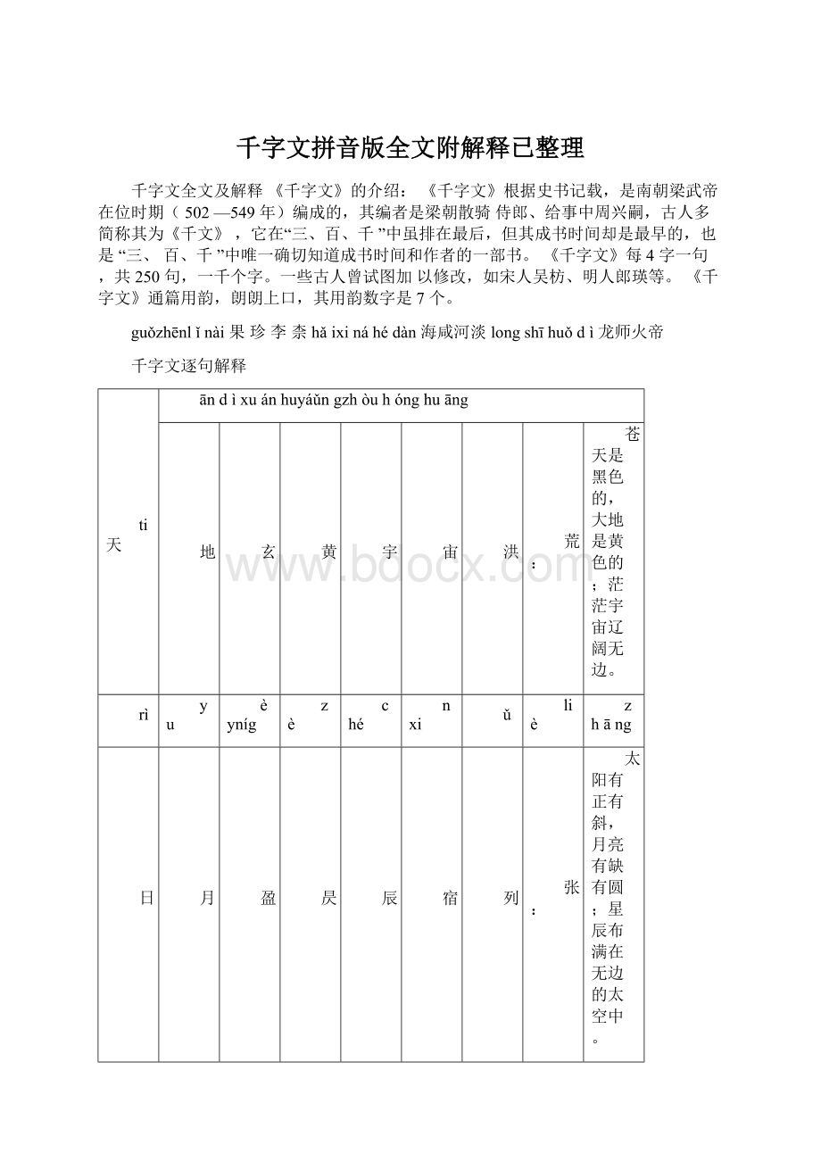 千字文拼音版全文附解释已整理.docx_第1页