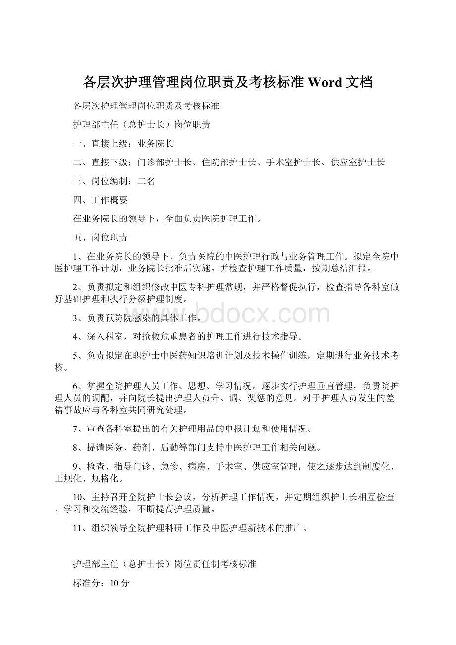 各层次护理管理岗位职责及考核标准Word 文档.docx