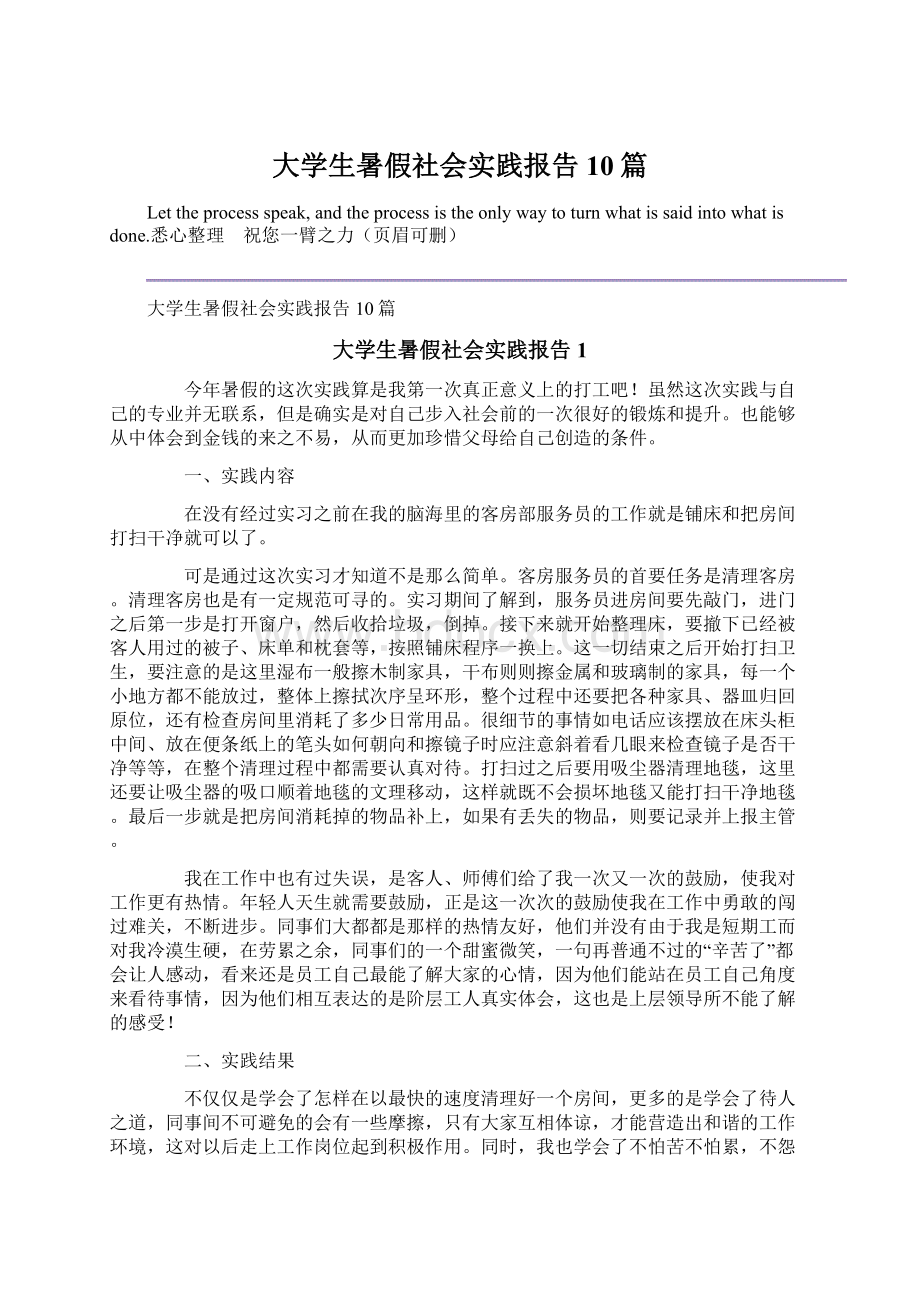 大学生暑假社会实践报告10篇.docx