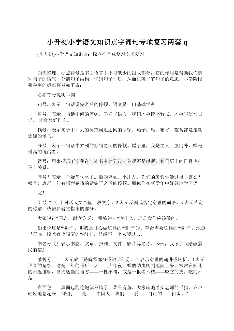 小升初小学语文知识点字词句专项复习两套qWord文档下载推荐.docx