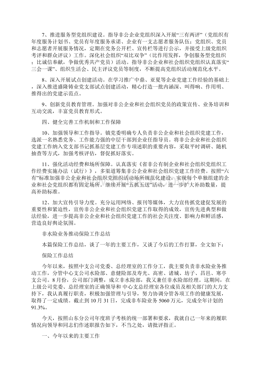 非公经济和社会组织工委工作要点与非水险业务推动保险工作总结汇编docWord文档格式.docx_第2页