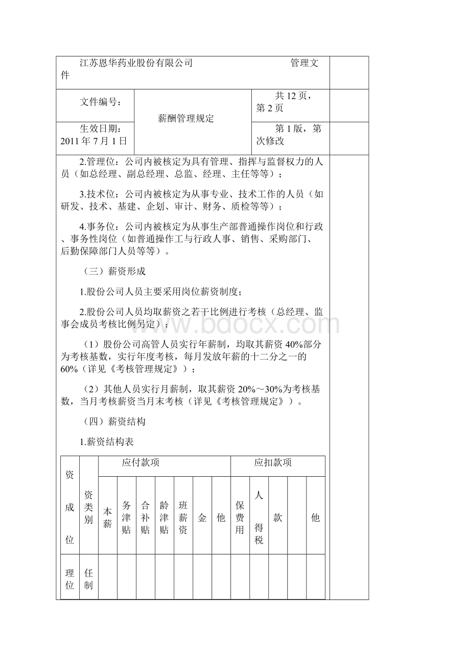 恩华薪酬管理规定知识分享文档格式.docx_第3页