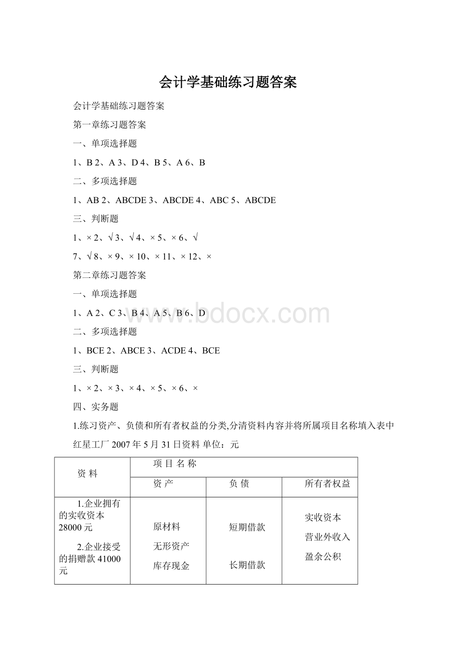 会计学基础练习题答案Word格式文档下载.docx