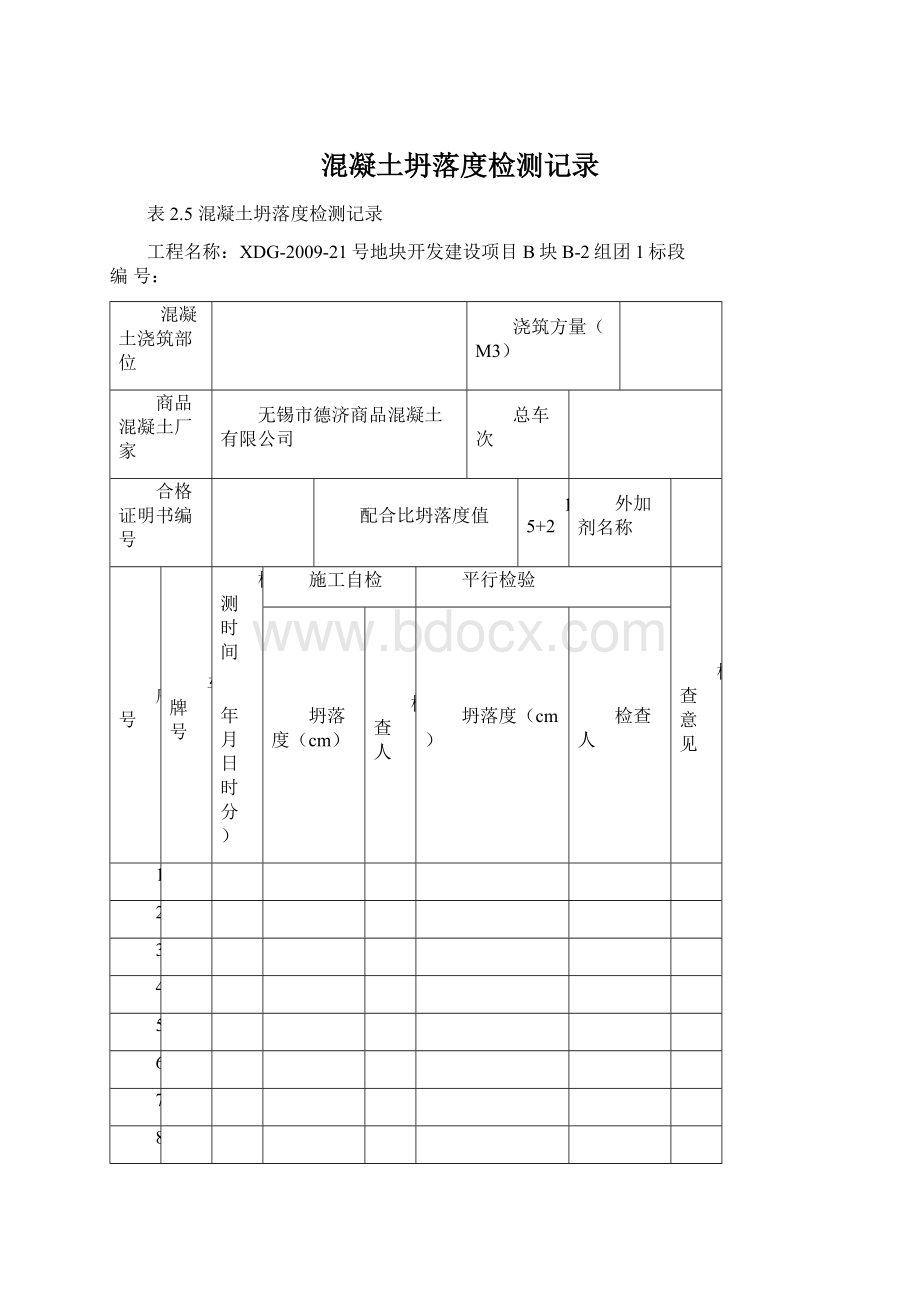 混凝土坍落度检测记录Word文档格式.docx