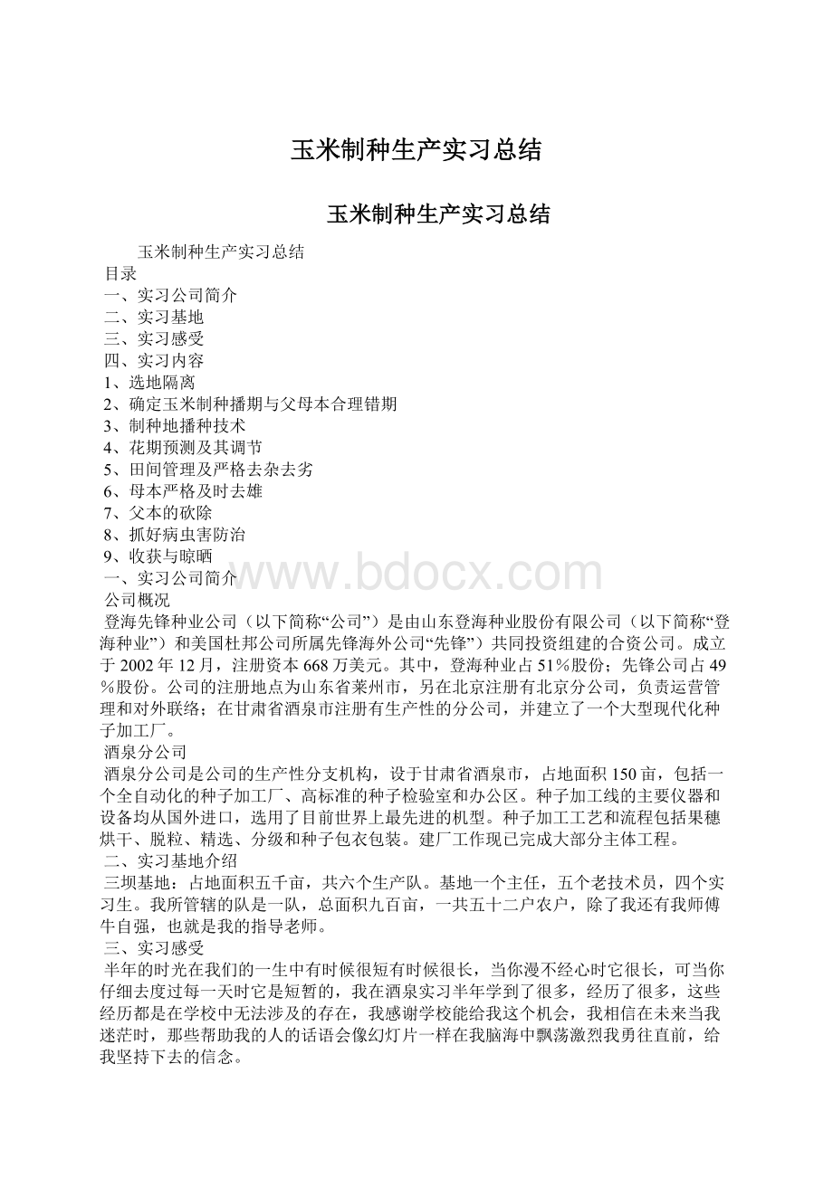 玉米制种生产实习总结文档格式.docx