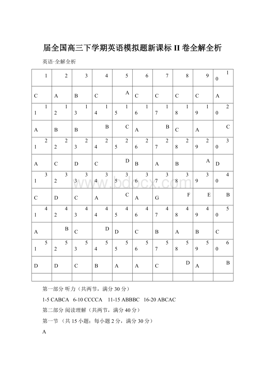 届全国高三下学期英语模拟题新课标II卷全解全析Word格式文档下载.docx_第1页