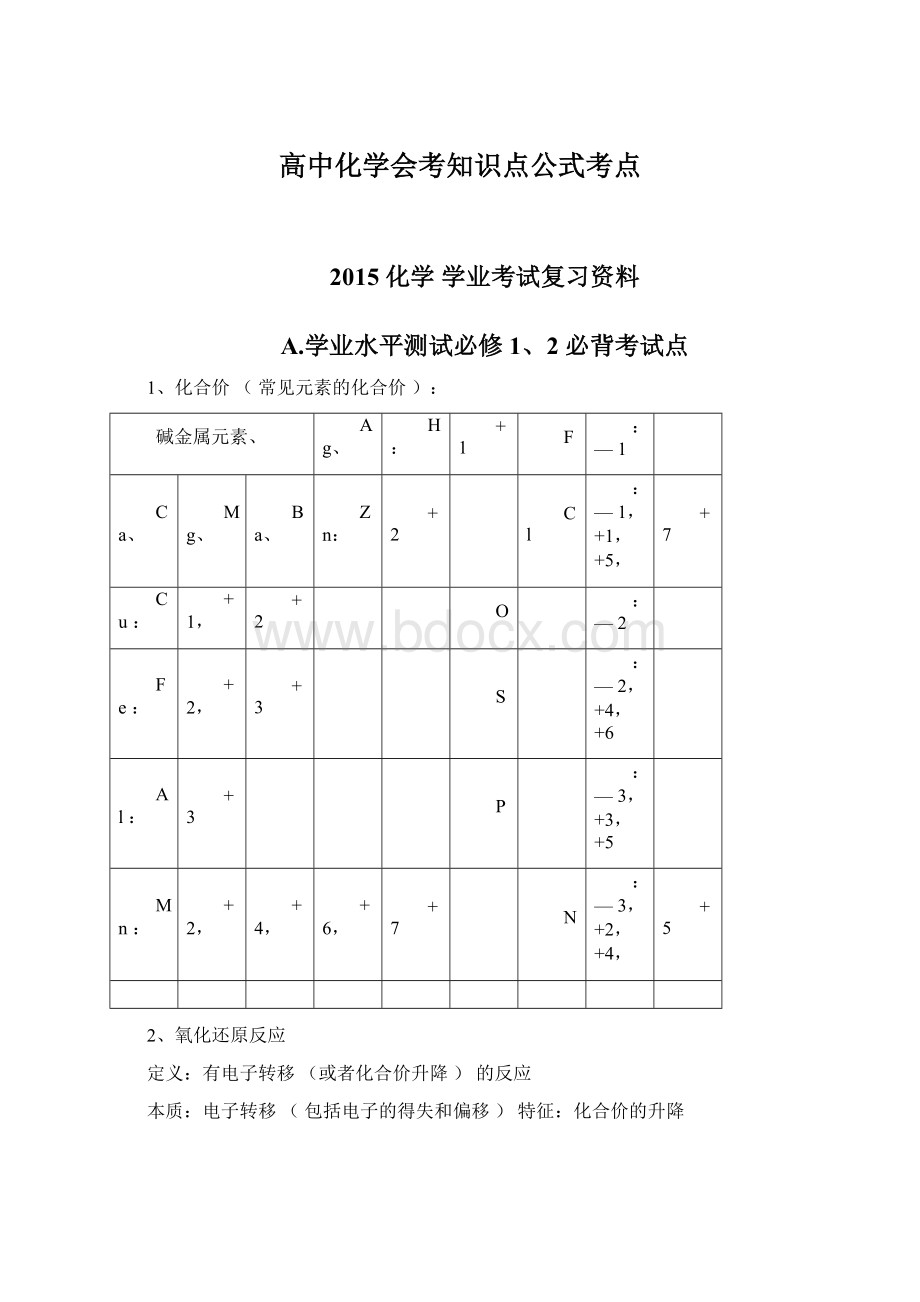 高中化学会考知识点公式考点Word文档格式.docx_第1页