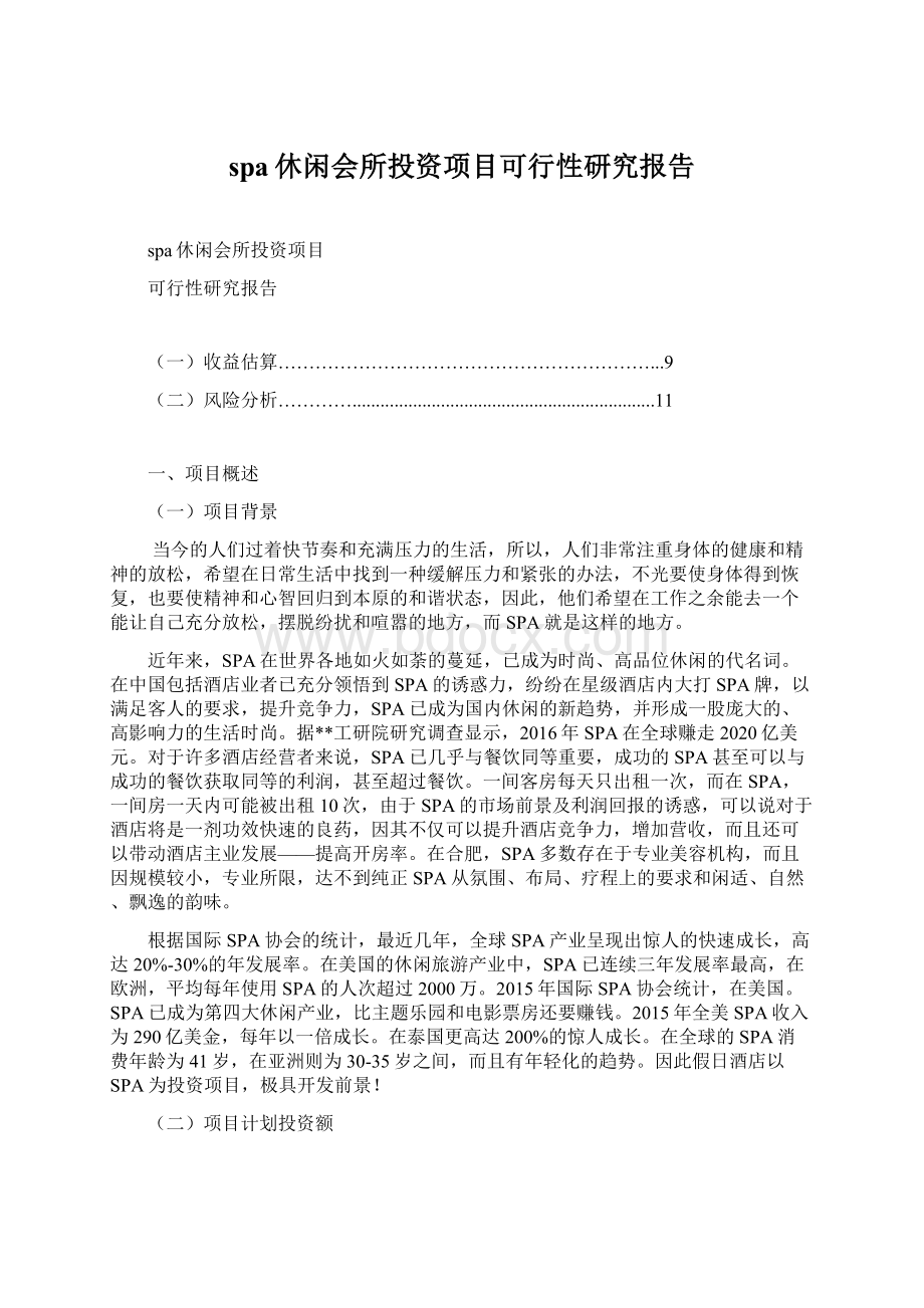 spa休闲会所投资项目可行性研究报告.docx_第1页