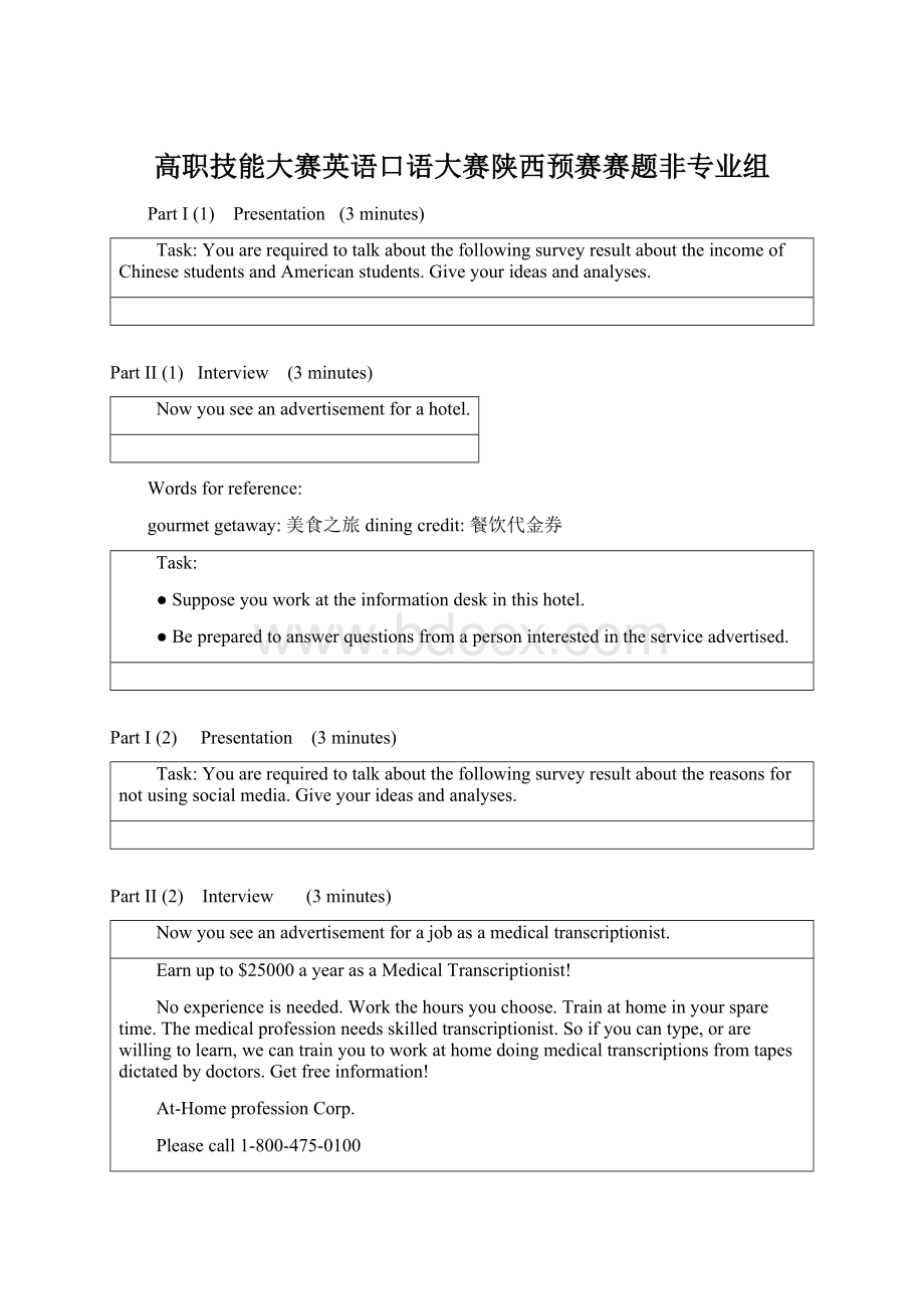 高职技能大赛英语口语大赛陕西预赛赛题非专业组文档格式.docx