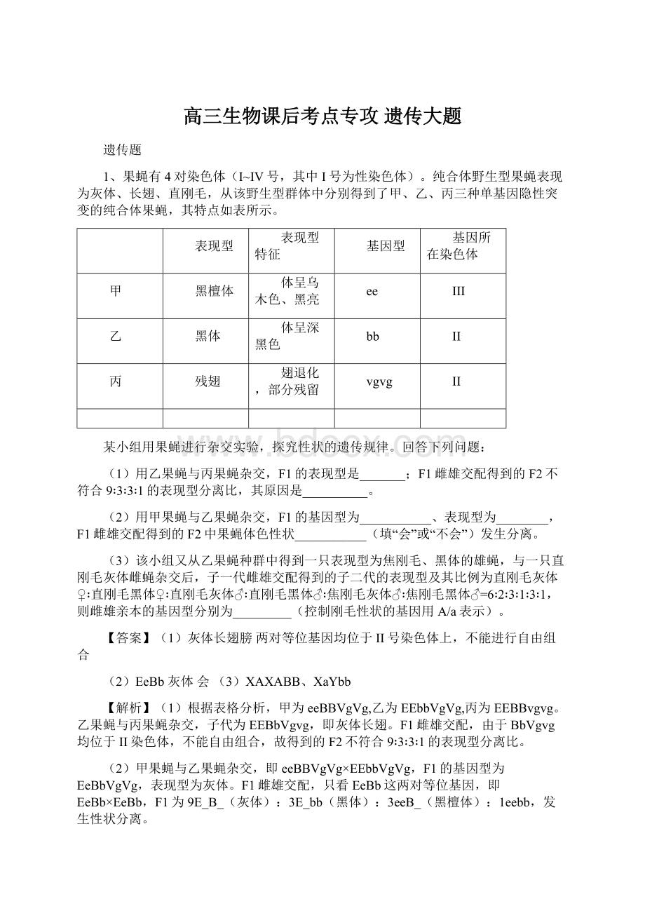 高三生物课后考点专攻 遗传大题.docx