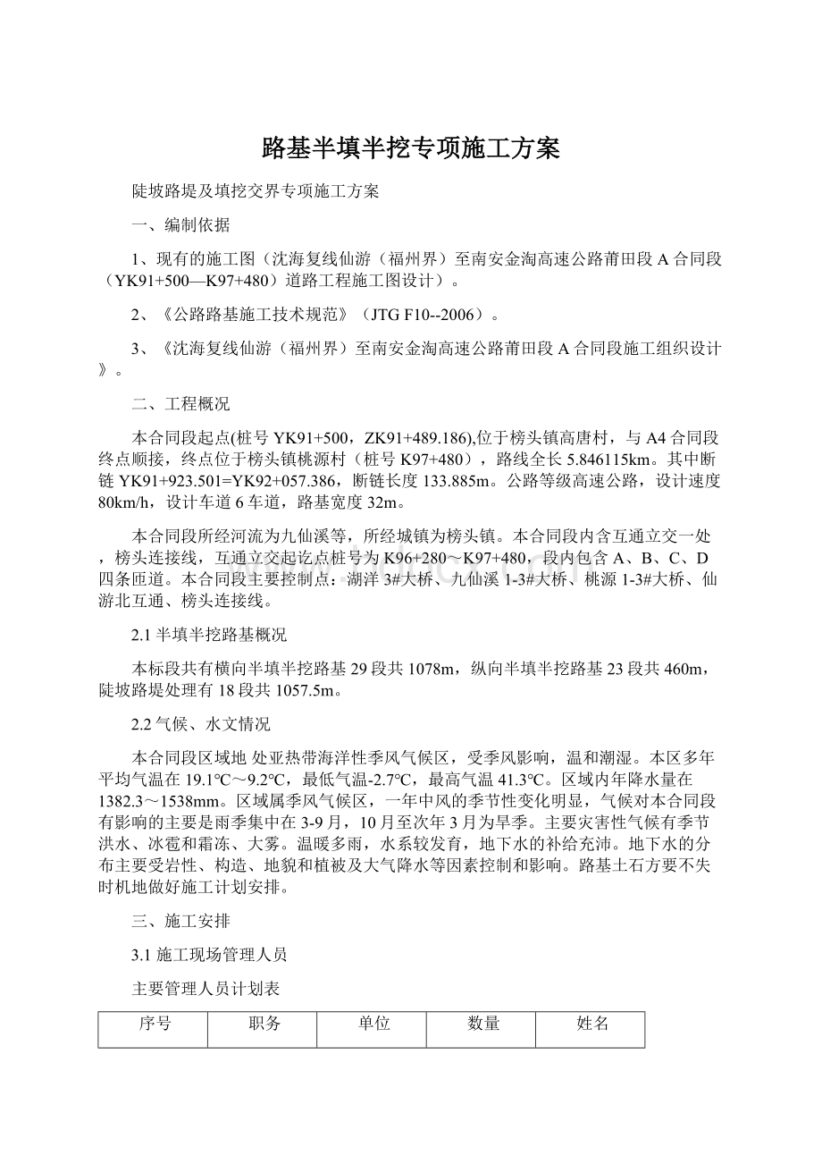 路基半填半挖专项施工方案Word下载.docx