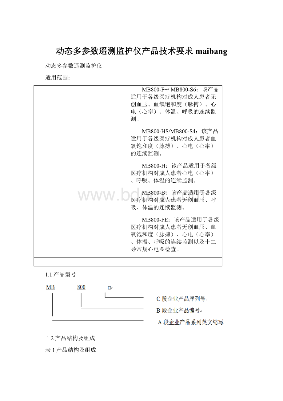 动态多参数遥测监护仪产品技术要求maibangWord文档格式.docx_第1页