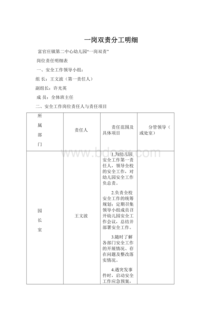 一岗双责分工明细文档格式.docx