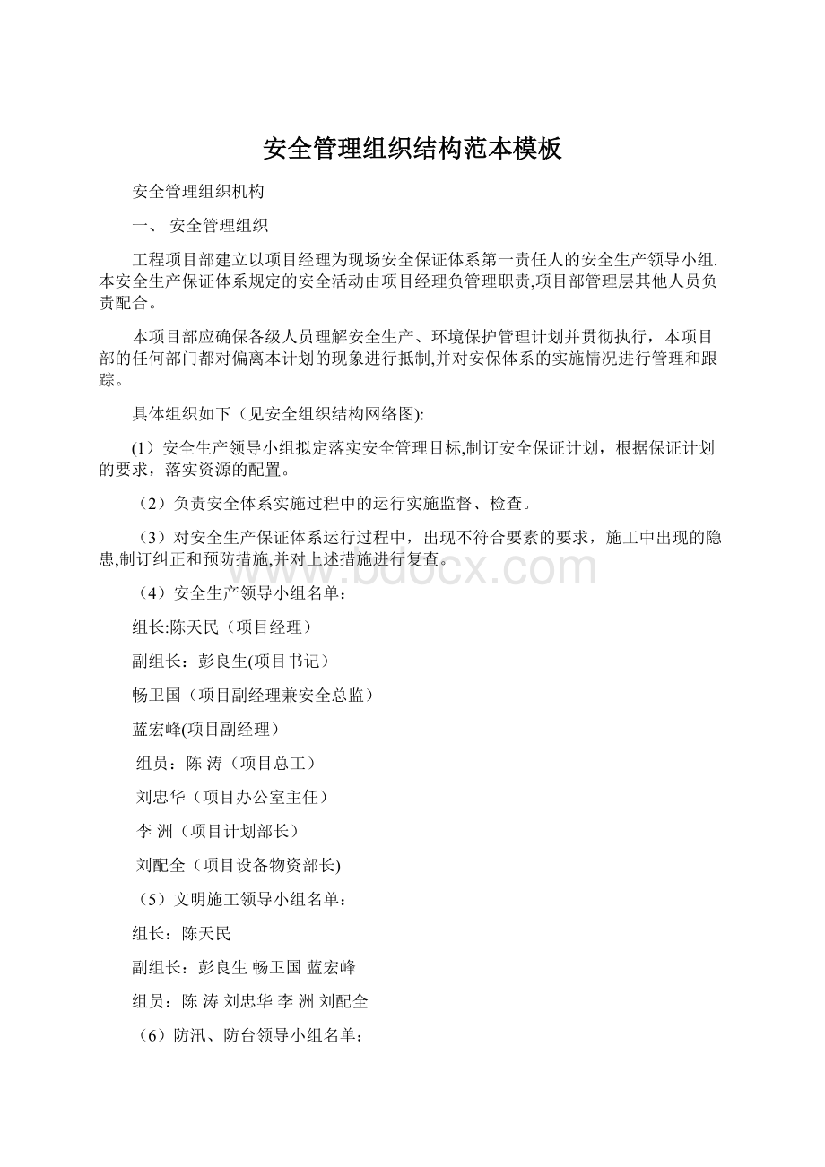 安全管理组织结构范本模板Word格式文档下载.docx