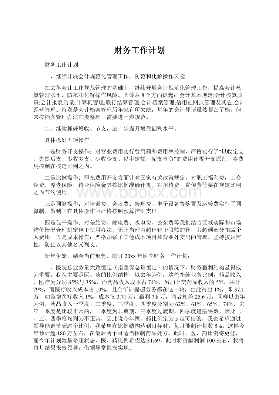 财务工作计划Word文档下载推荐.docx