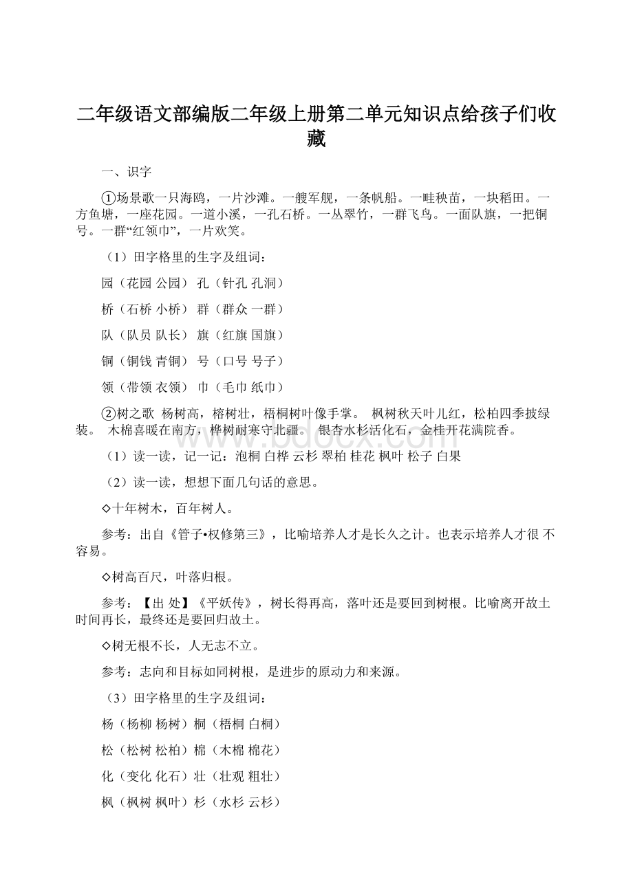 二年级语文部编版二年级上册第二单元知识点给孩子们收藏.docx_第1页