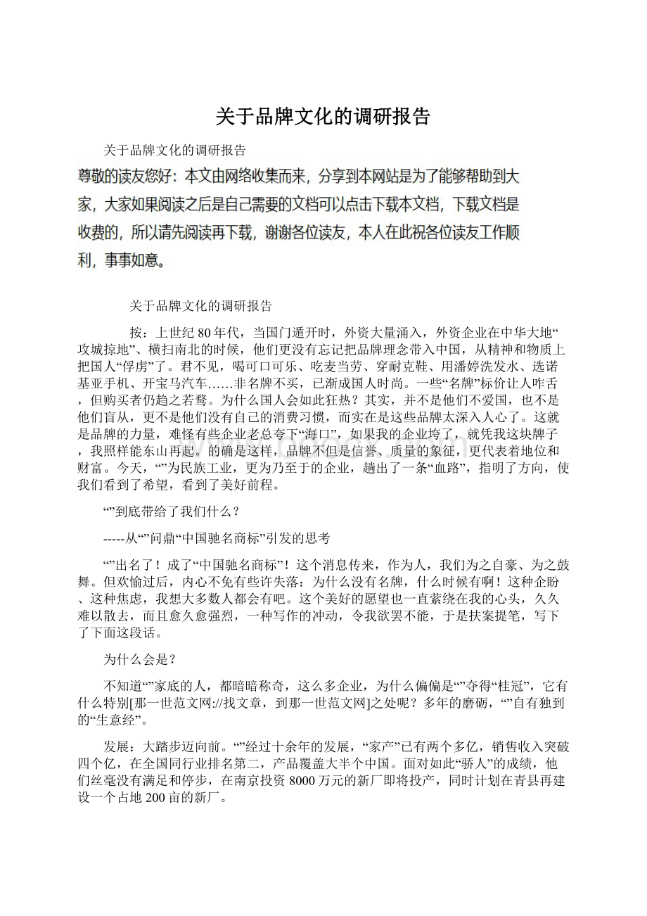 关于品牌文化的调研报告Word文档格式.docx_第1页