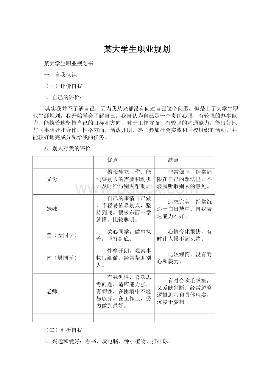 某大学生职业规划文档格式.docx_第1页