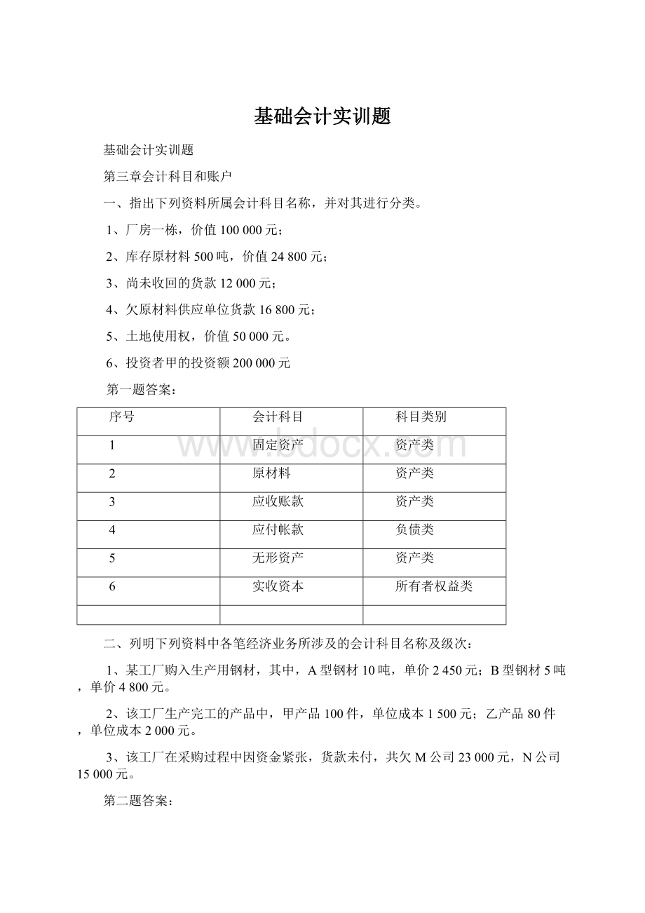 基础会计实训题文档格式.docx