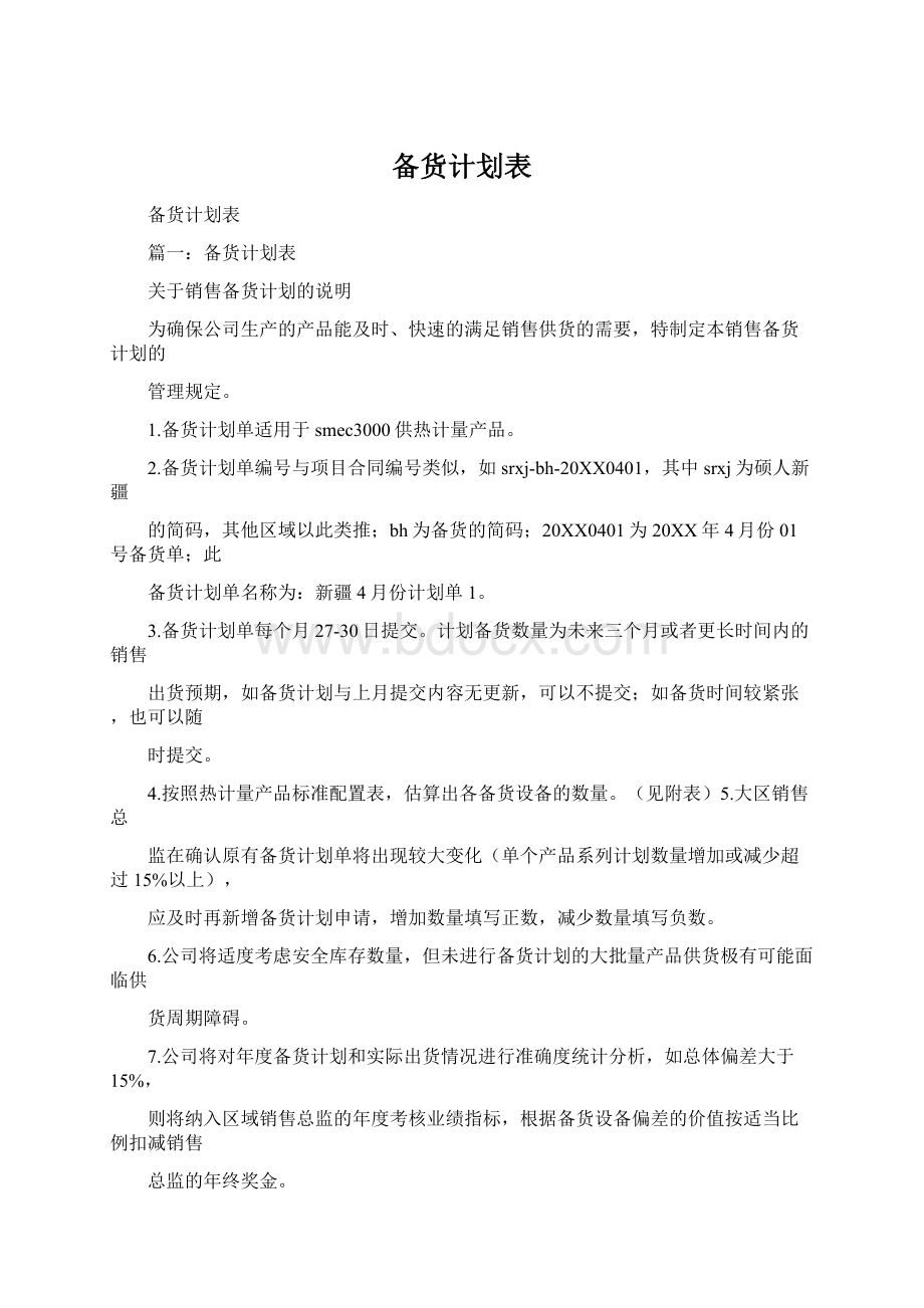 备货计划表Word文档格式.docx