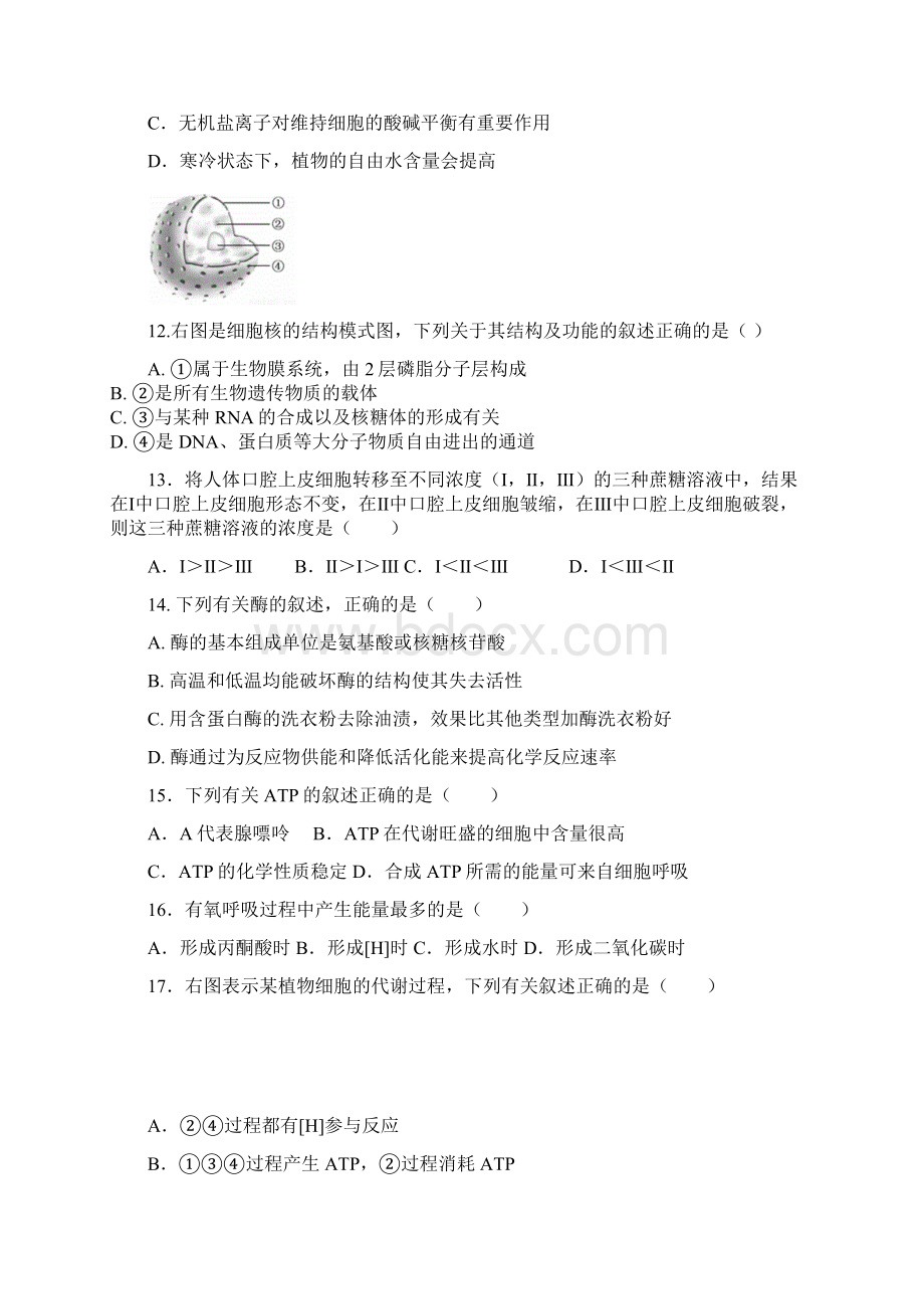 福建师大附中学年高二上学期期末考试生物试Word文档格式.docx_第3页